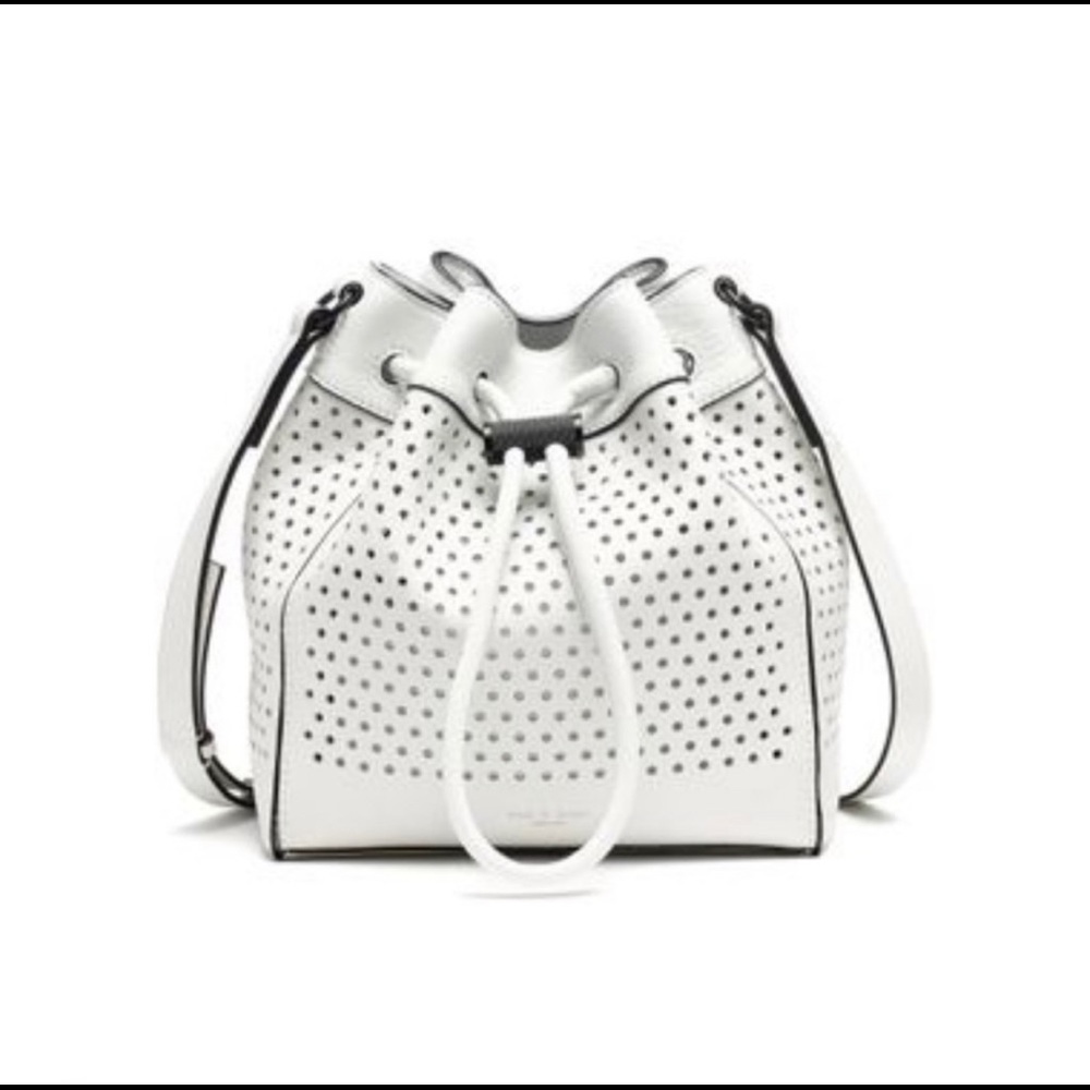 **Rag & Bone Mini Aston Perforated Leather Bucket Bag Ivory READ **